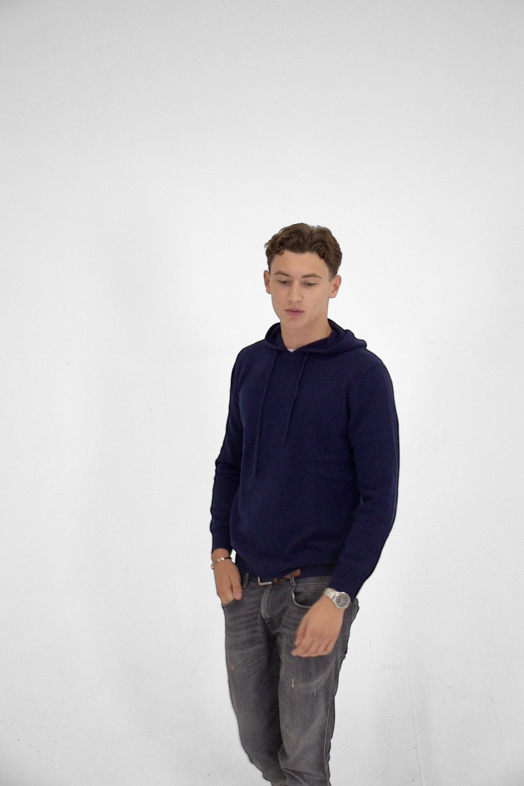 Merinoull &amp; Kashmir Hoodie mörkblå