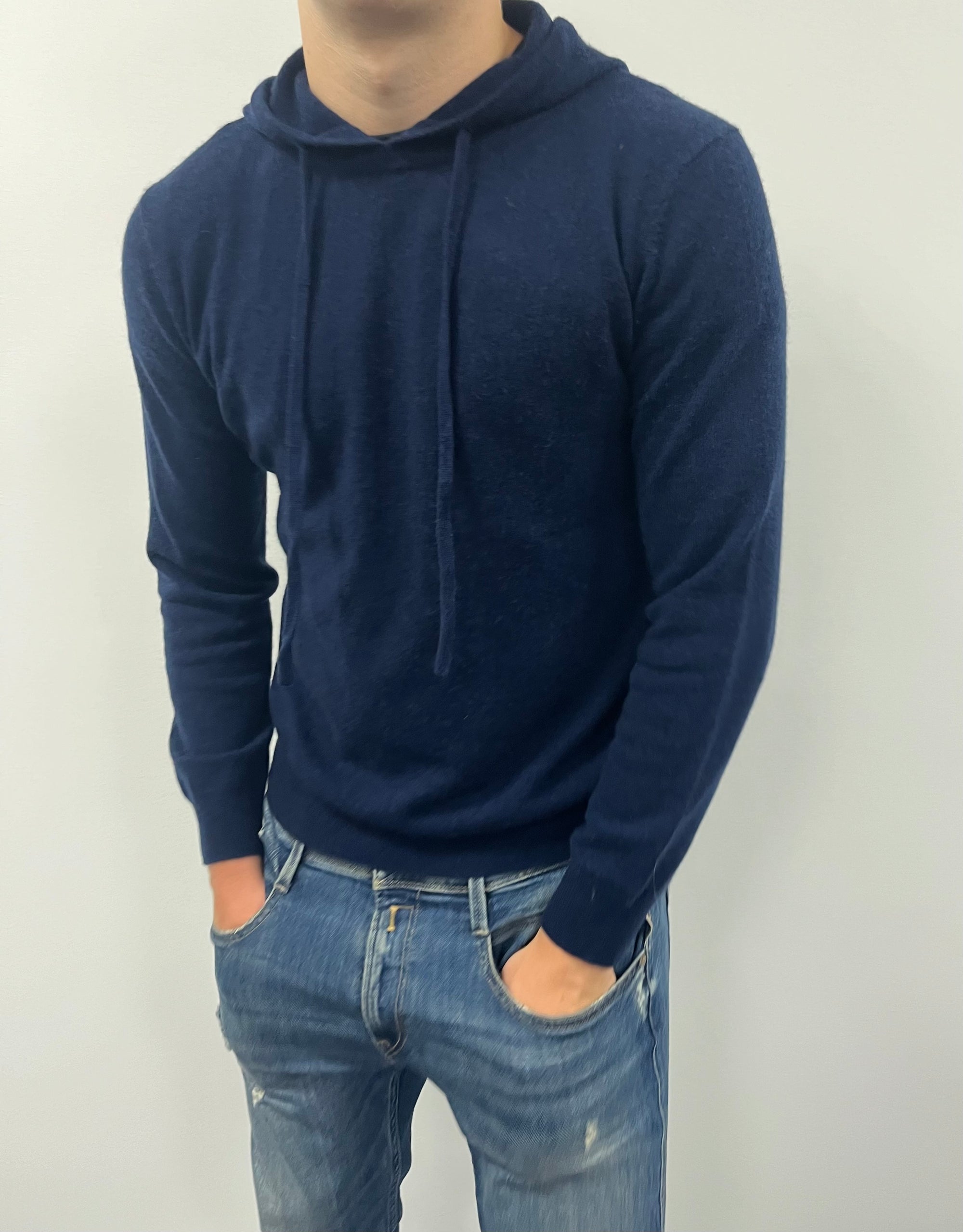 Merinoull &amp; Kashmir Hoodie mörkblå