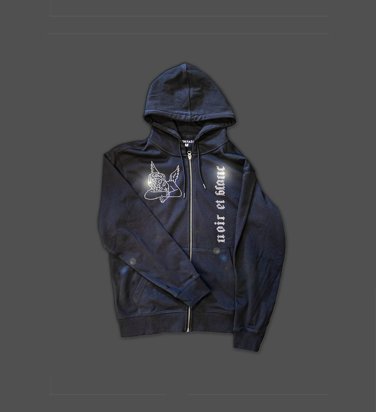 Noir et Blanc Rhinestone zip
